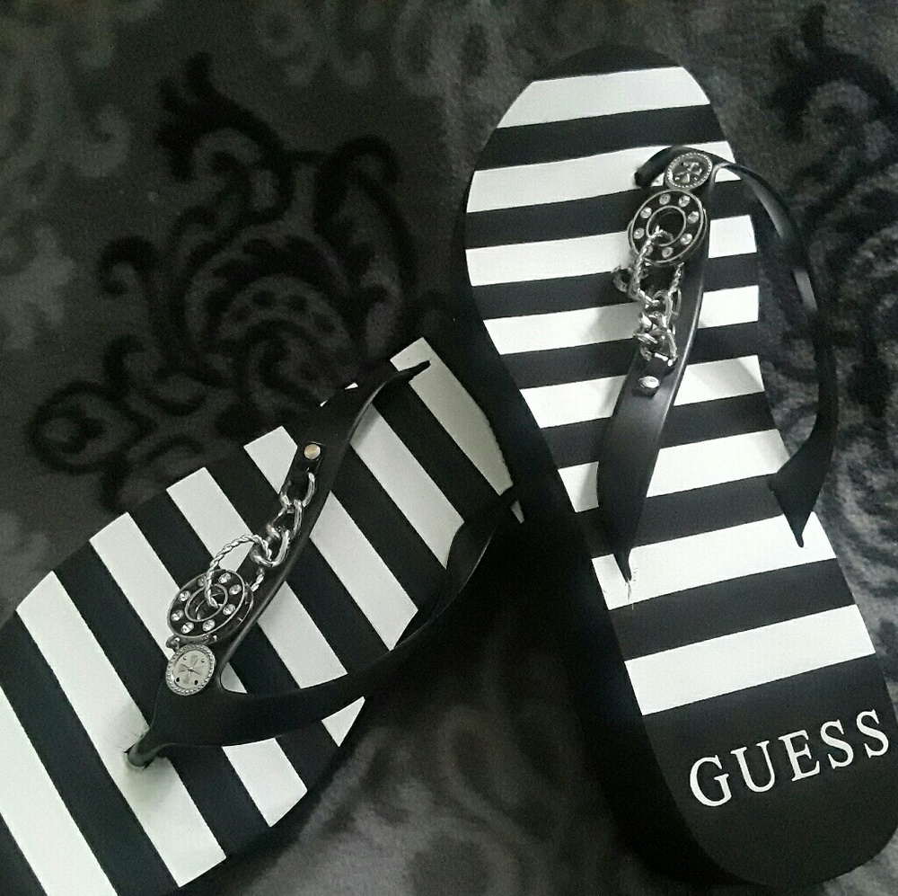 Black & White Stripped Wedge Sandals